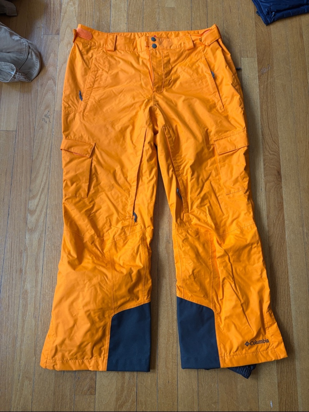 Columbia Bright Orange Snow Pants with Dark Reinforced Cuffs men’s